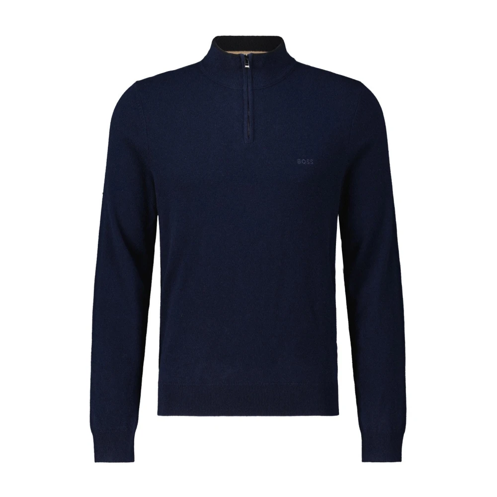 Hugo Boss Wollen Troyer Sweater met Half-Zip Blue Heren