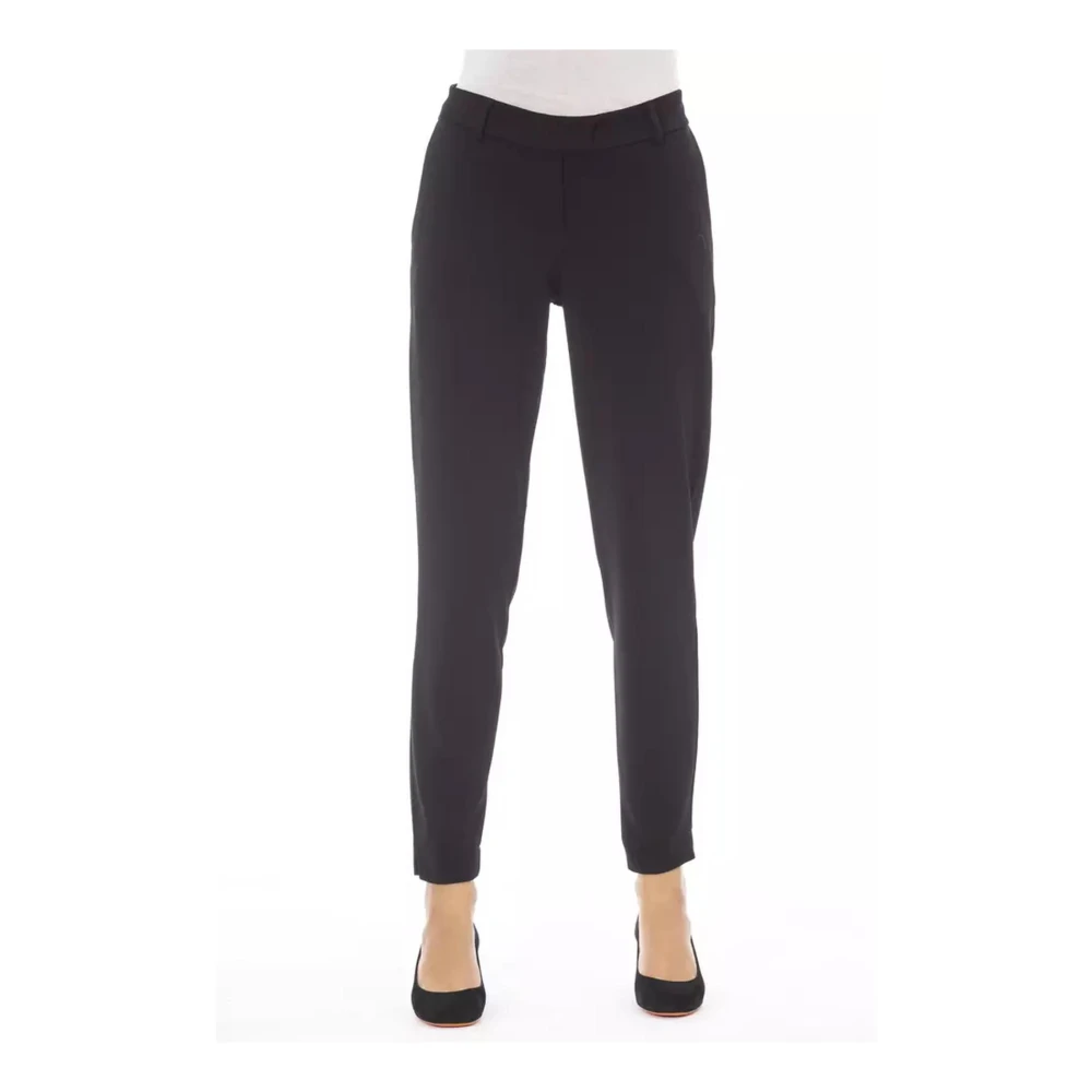 Alpha Studio Zwarte polyesterbroek met zijzakken Black Dames
