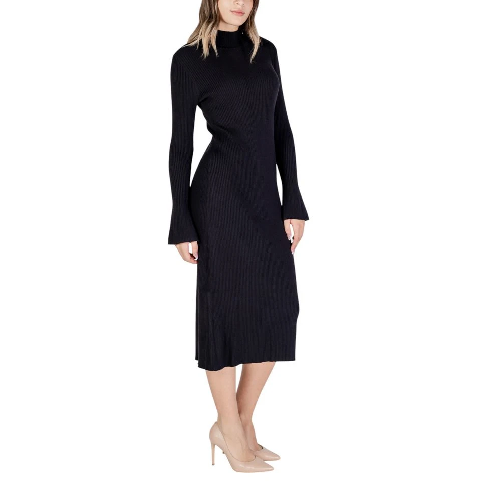 Sandro Ferrone Zwarte Viscose Jurk Herfst Winter Collectie Black Dames