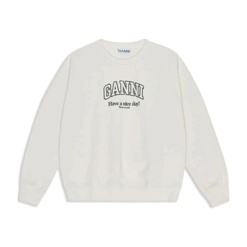 Ganni Witte Katoenen Trui met Logoprint White Dames