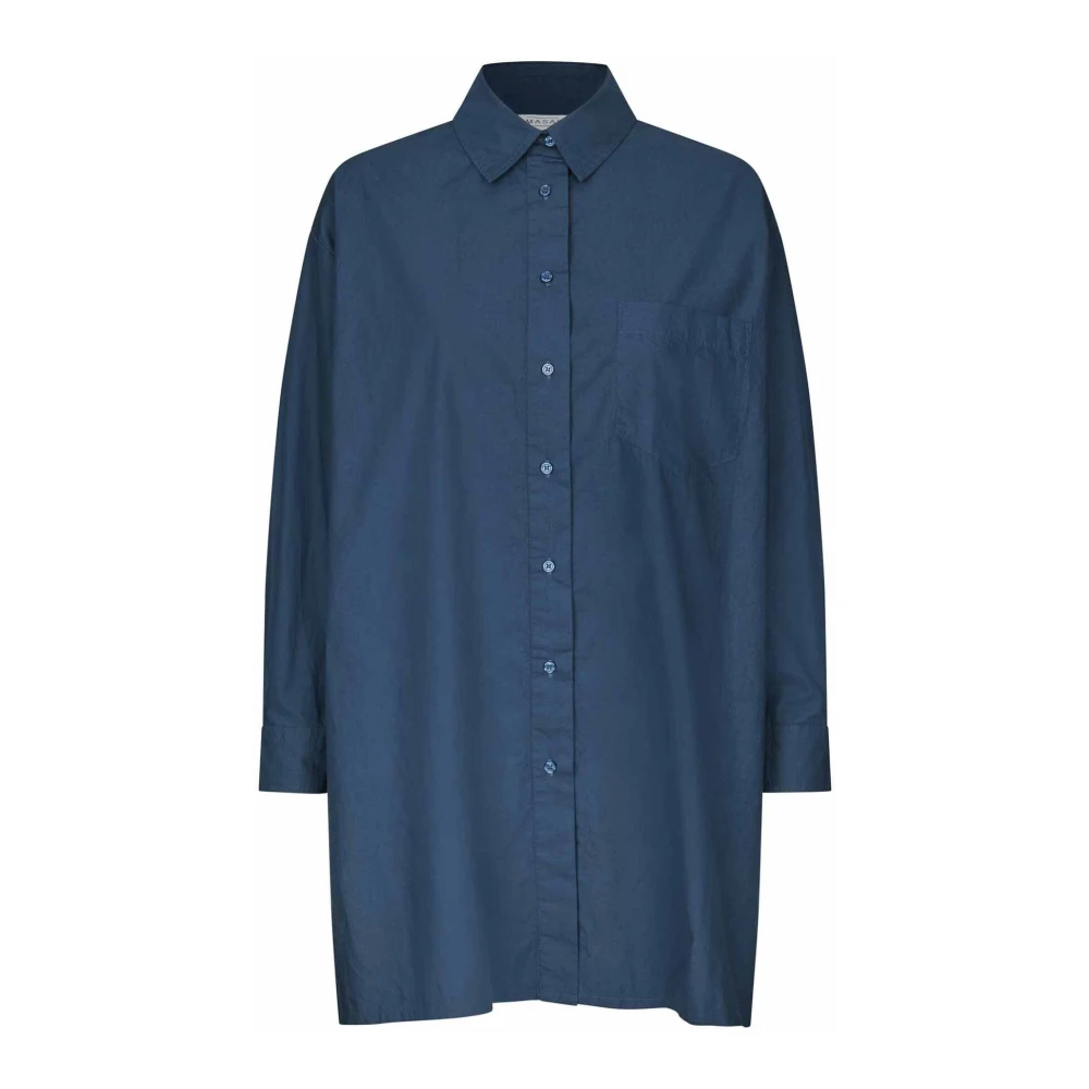 Masai Oversized Shirt met Lange Mouwen en Borstzak Blue Dames