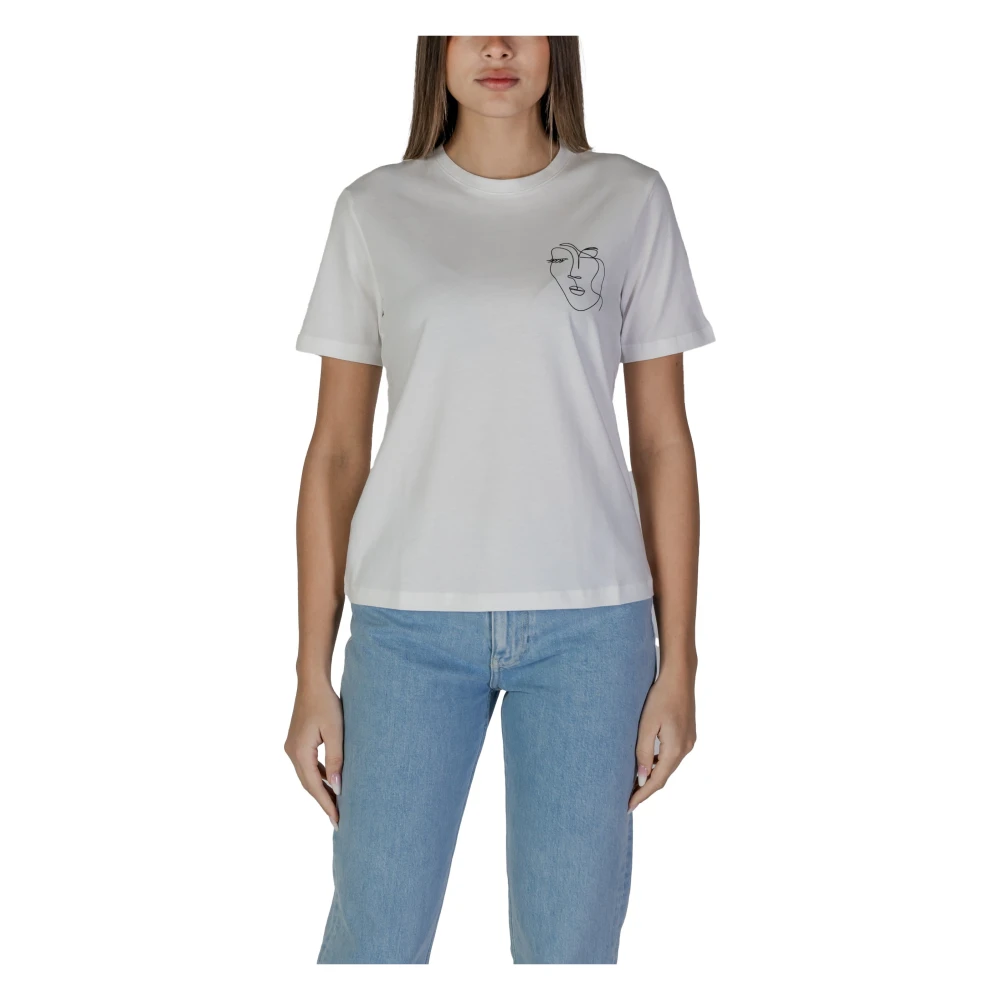 Vila Wit Katoenen Ronde Hals T-Shirt White Dames