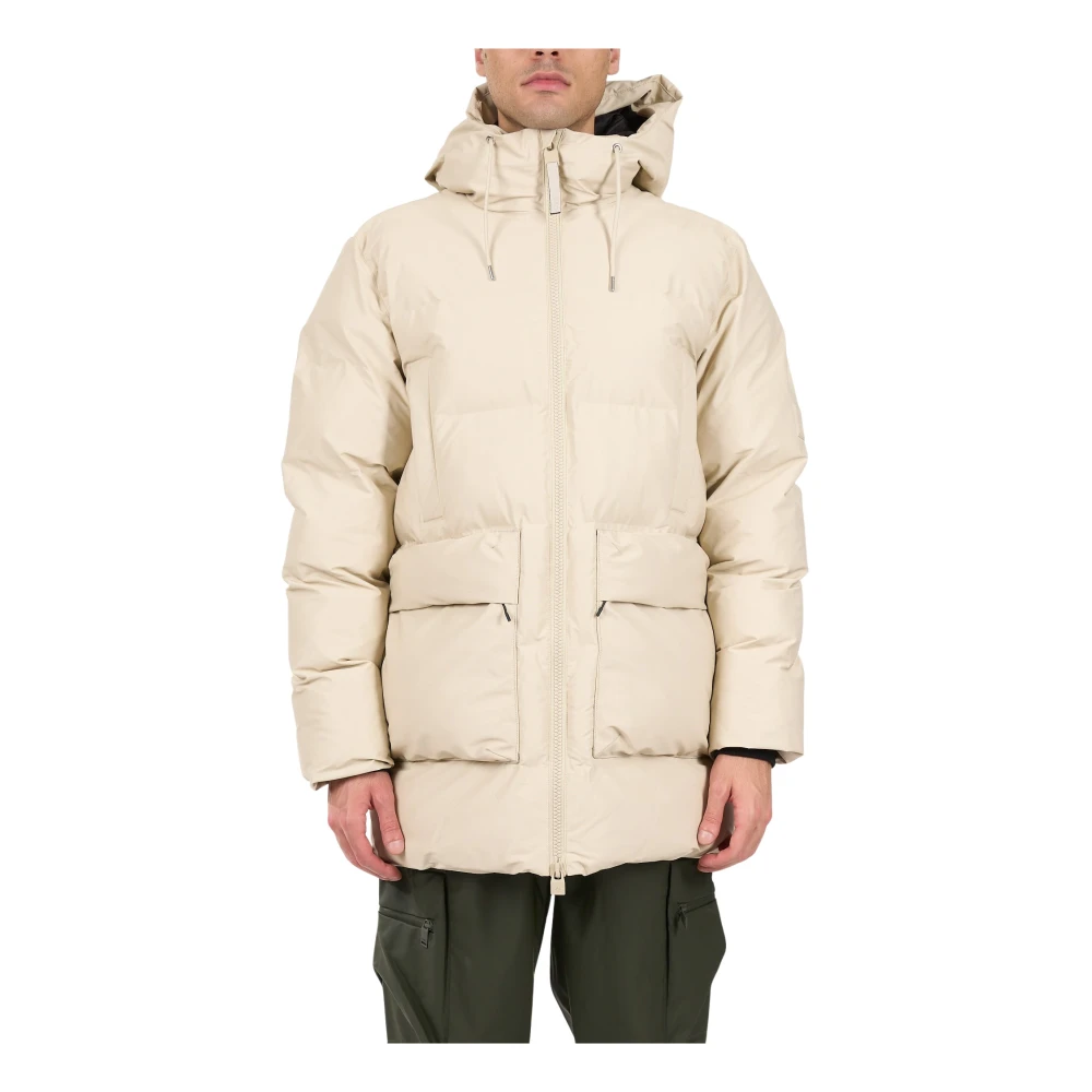 Rains Lange Puffer Cargo Jas Beige Heren