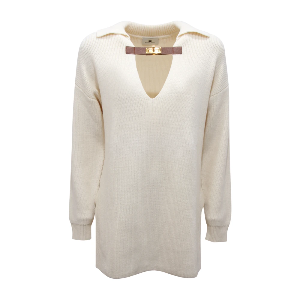 Elisabetta Franchi Women's White Mk-06S-56E2 V-Neck Jumper - V-Neck Knitwear - L - Knitwear