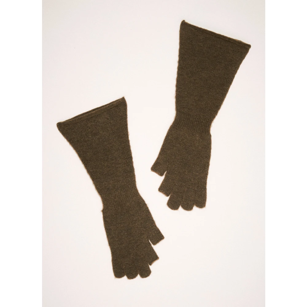 Rick Owens Wollen Blend Gebreide Lange Handschoenen Brown Dames