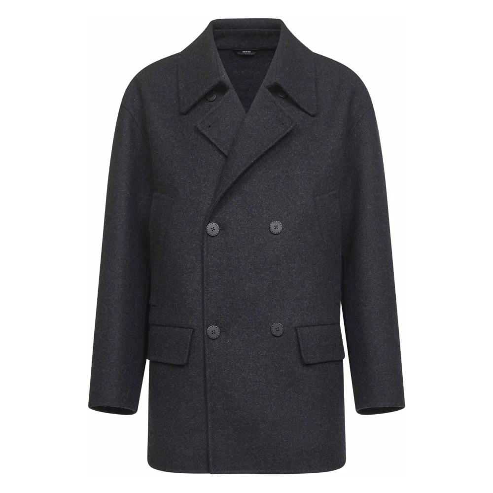 Fendi Mannelijk Grijs Jassen Heren, L, Wol, Grijze Wol Dubbel-Breasted Jas