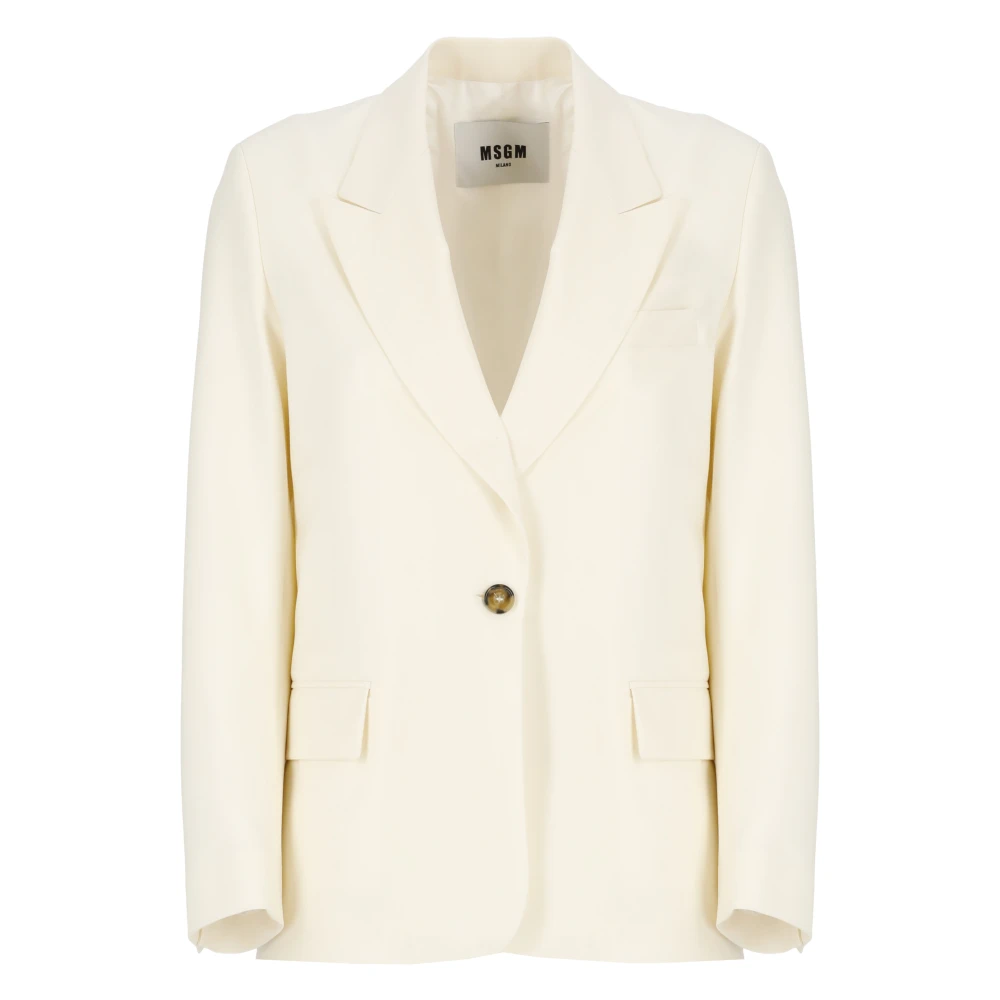 Msgm Ivoor Wol Blazer Peak Revers Jas Beige Dames