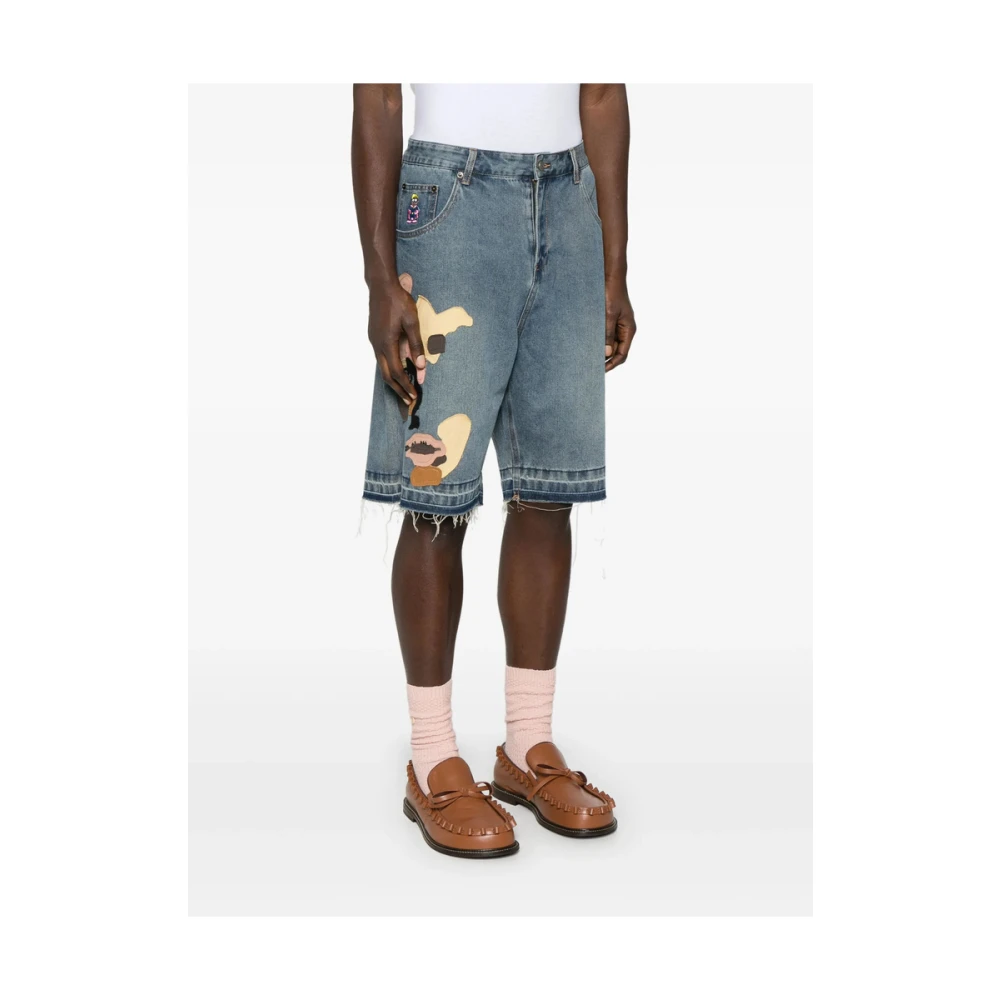 KidSuper Studios Blauwe Raw-Cut Denim Shorts Blue Heren