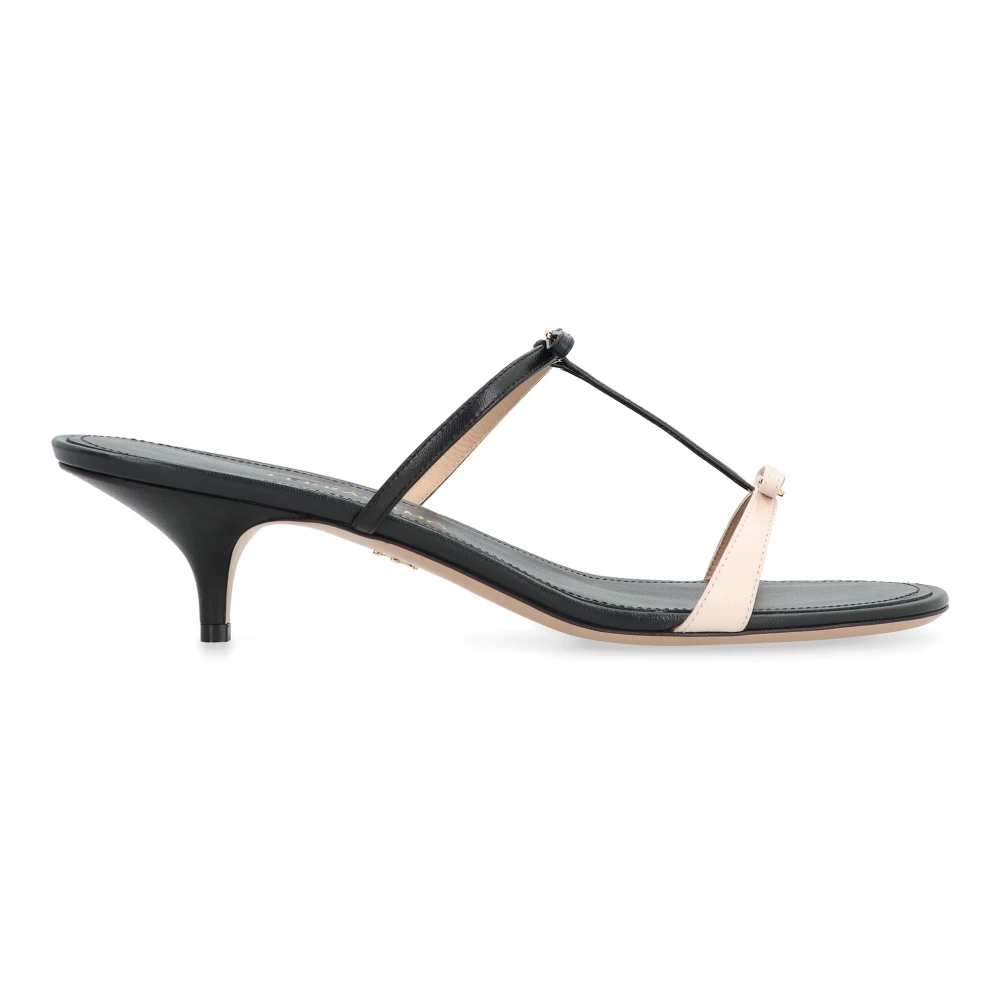 Ferragamo Women's Black Heeled Mules, 4 Uk, Mini Bow Leather Mules