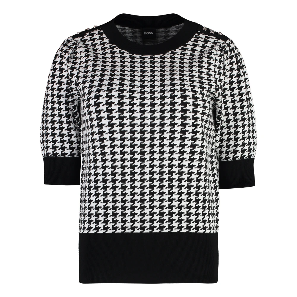 Hugo Boss Houndstooth Gebreide Top met Versierde Knopen Black Dames