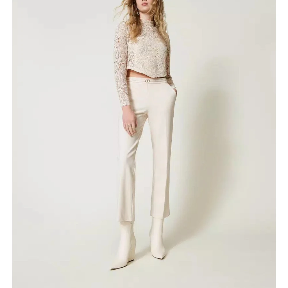 Twinset Kanten Cropped Blouse Macramé Stijl White Dames