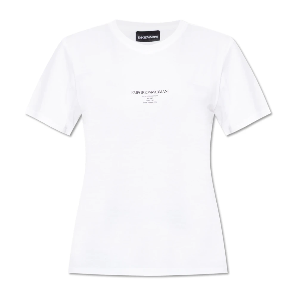 Emporio Armani Kvinno Vit Toppar Dam, M, Bomull, T-Shirt Med Logotyp