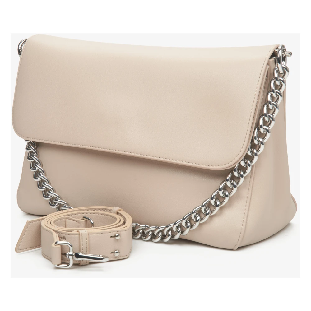 Estro Dames Licht Beige Leren Crossbody Tas met Zilveren Ketting Er00113763 Beige Dames