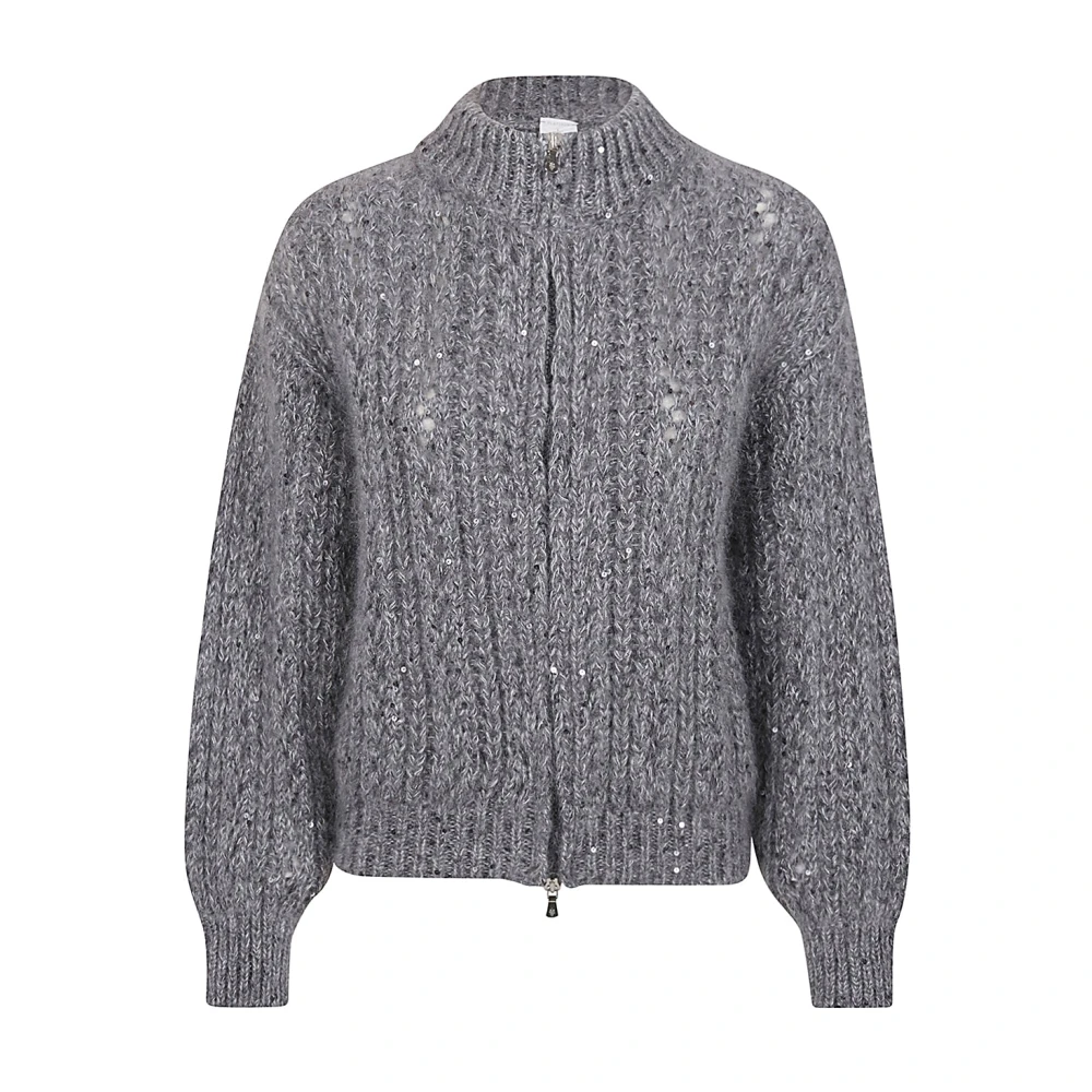 Eleventy Kid Mohair Zijde Katoen Full Zip Sweater Gray Dames