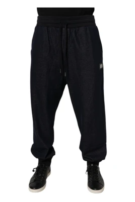 Svarta Jacquard Bomulls Joggingbyxor