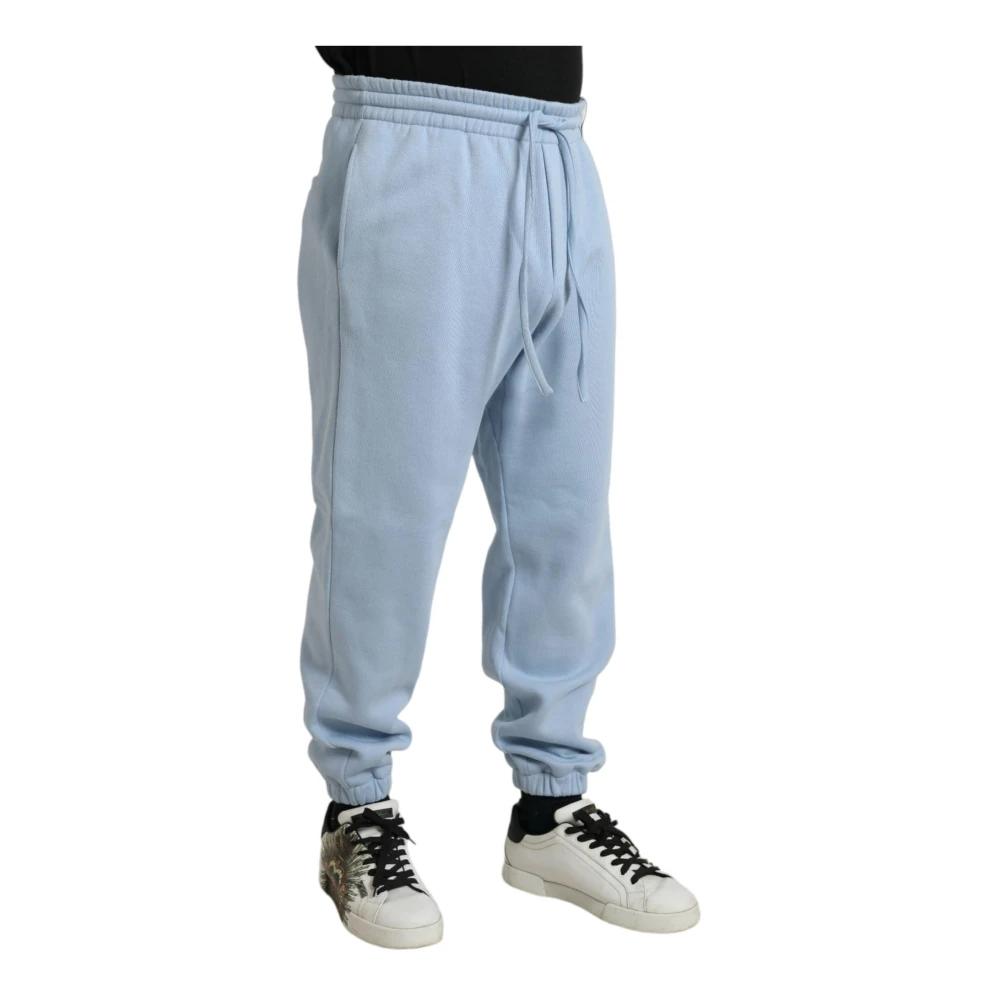 Dolce & Gabbana Light Blue Cotton Blend Jogger Trousers With Elastic Waist And Logo Details - Male - Sweatpants - Blue - M - Trousers - Image 2
