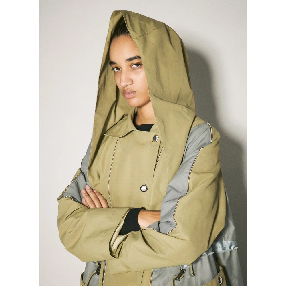 Kiko Kostadinov Contrastpanel Hooded Trenchcoat Green Dames