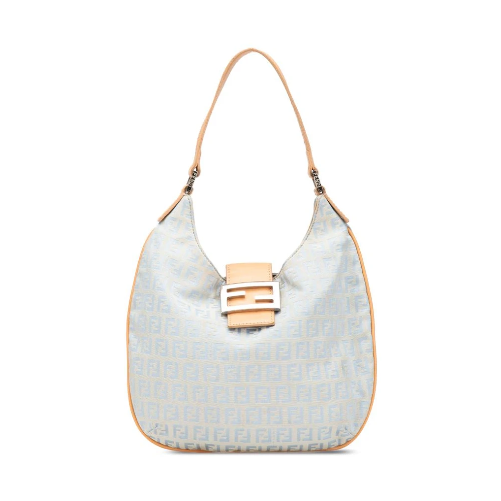 Fendi Vintage Women's Blue Pre-Owned Jacquard Fabric Shoulder Bag With Adjustable Strap