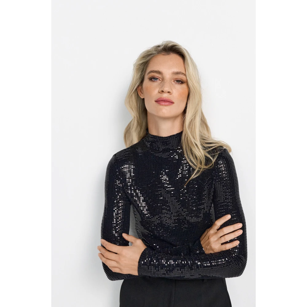 Rich & Royal Glanzende Roll Neck Sweater Black Dames