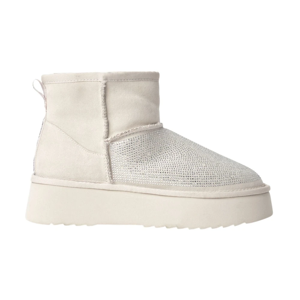 Gaëlle Paris Vrouw Wit Schoenen Dames, 39 Eu, Polyester, Bont Eskimo Laarzen Met Strass