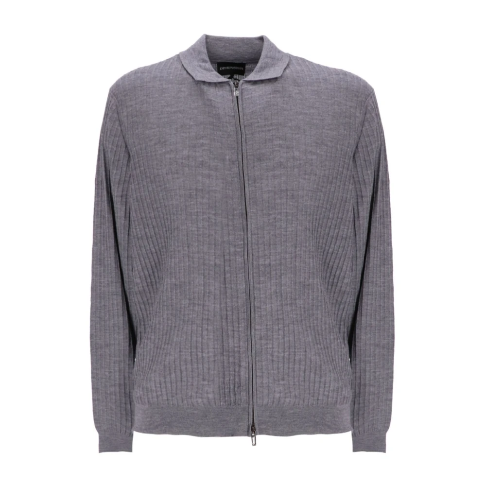 Emporio Armani Grijze Wol Zip Cardigan Sweater Gray Heren