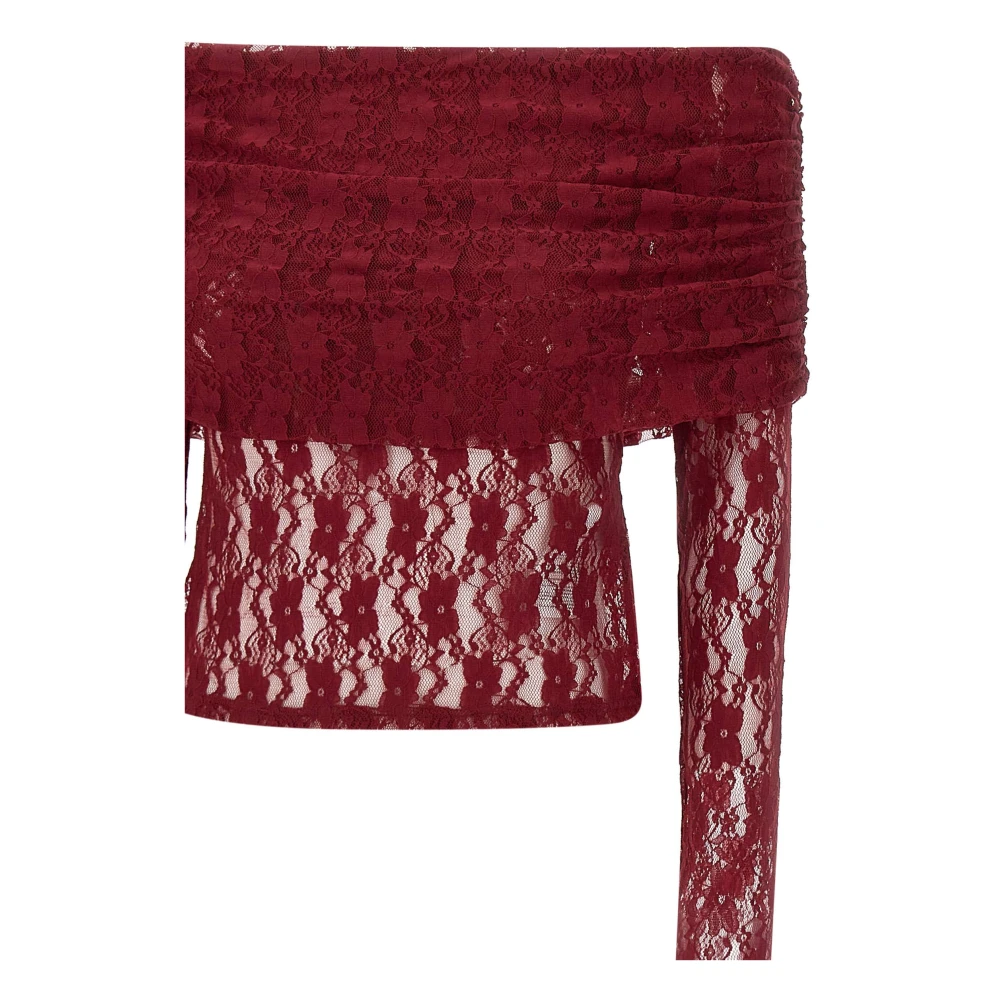 Rotate Birger Christensen Bordeaux Kleuren Top met Kant en Blote Schouders Red Dames