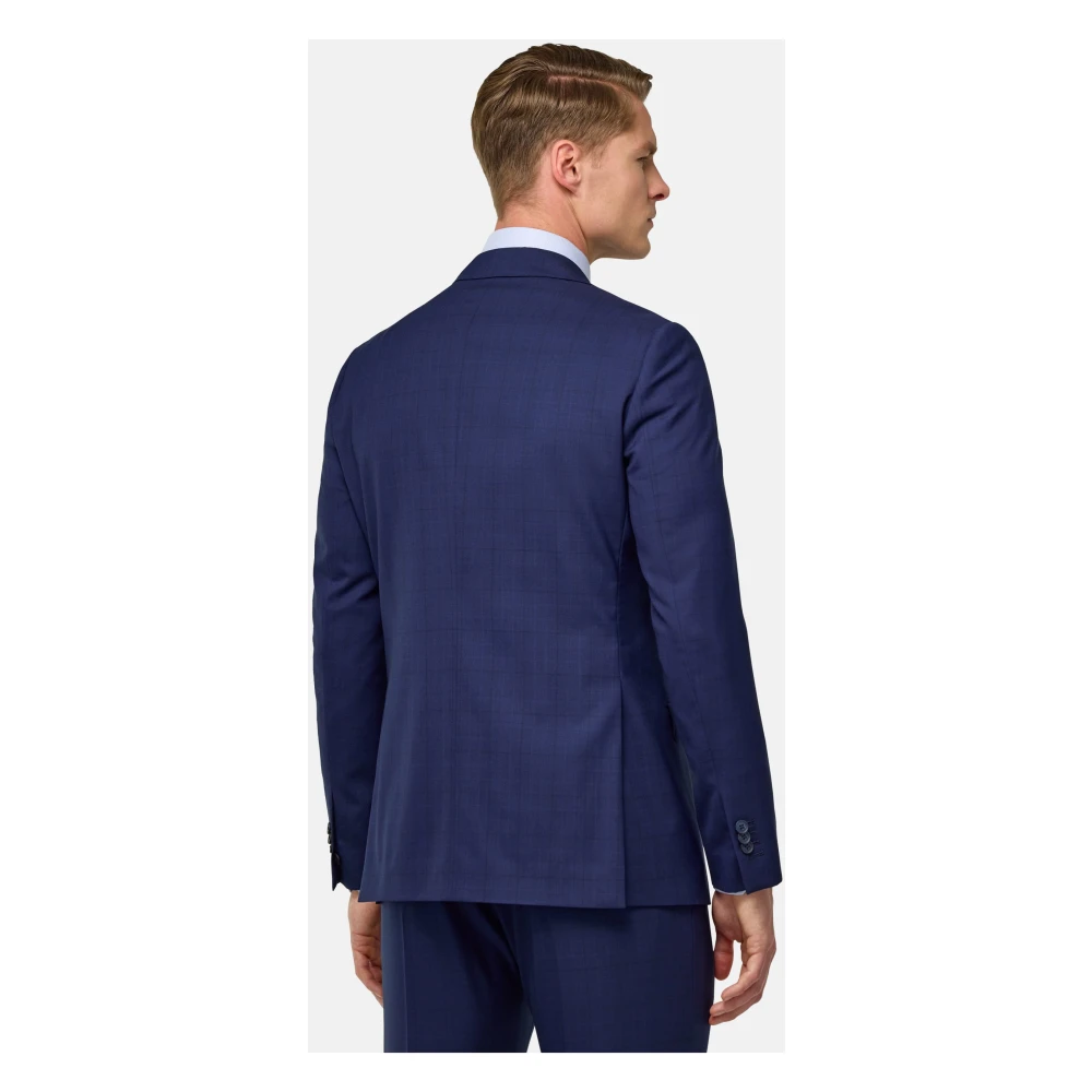 Boggi Milano Prince of Wales-ruit Stretch Wollen Pak Blue Heren