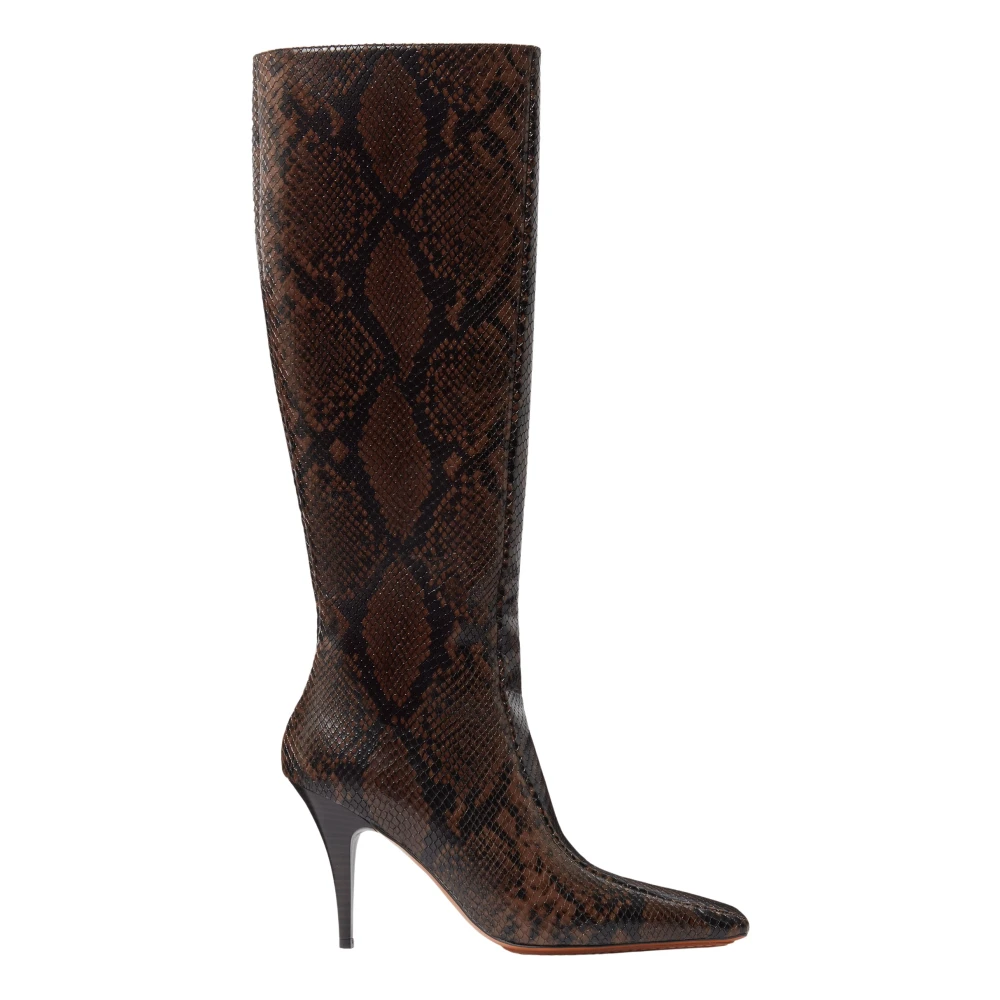 Stella Mccartney Women's Brown Square-Toe Snake Knee-High Stiletto Boots