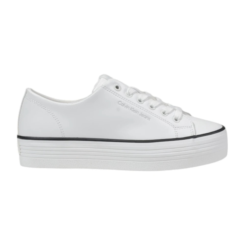 Calvin Klein Jeans Women's White Sneakers,, Leather Shoes For Size 6 Uk