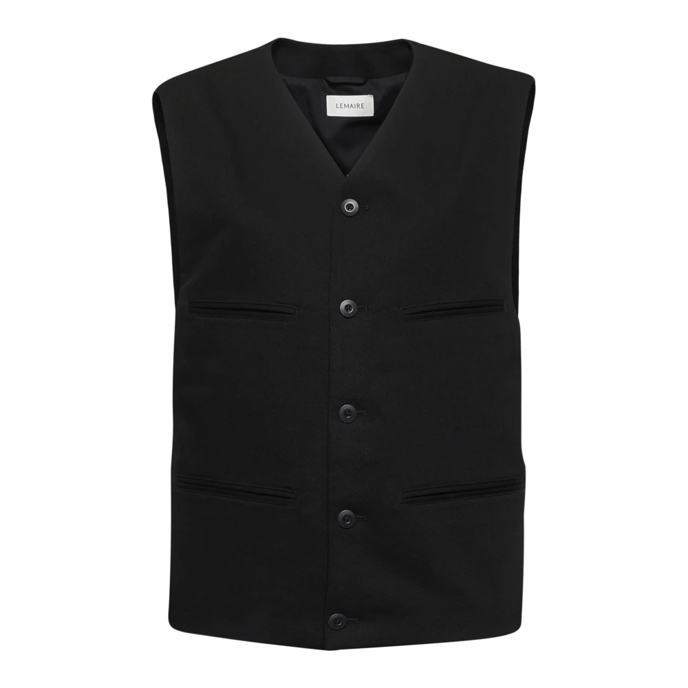 Lemaire Katoenen Weefsel V-hals Vest Black Heren