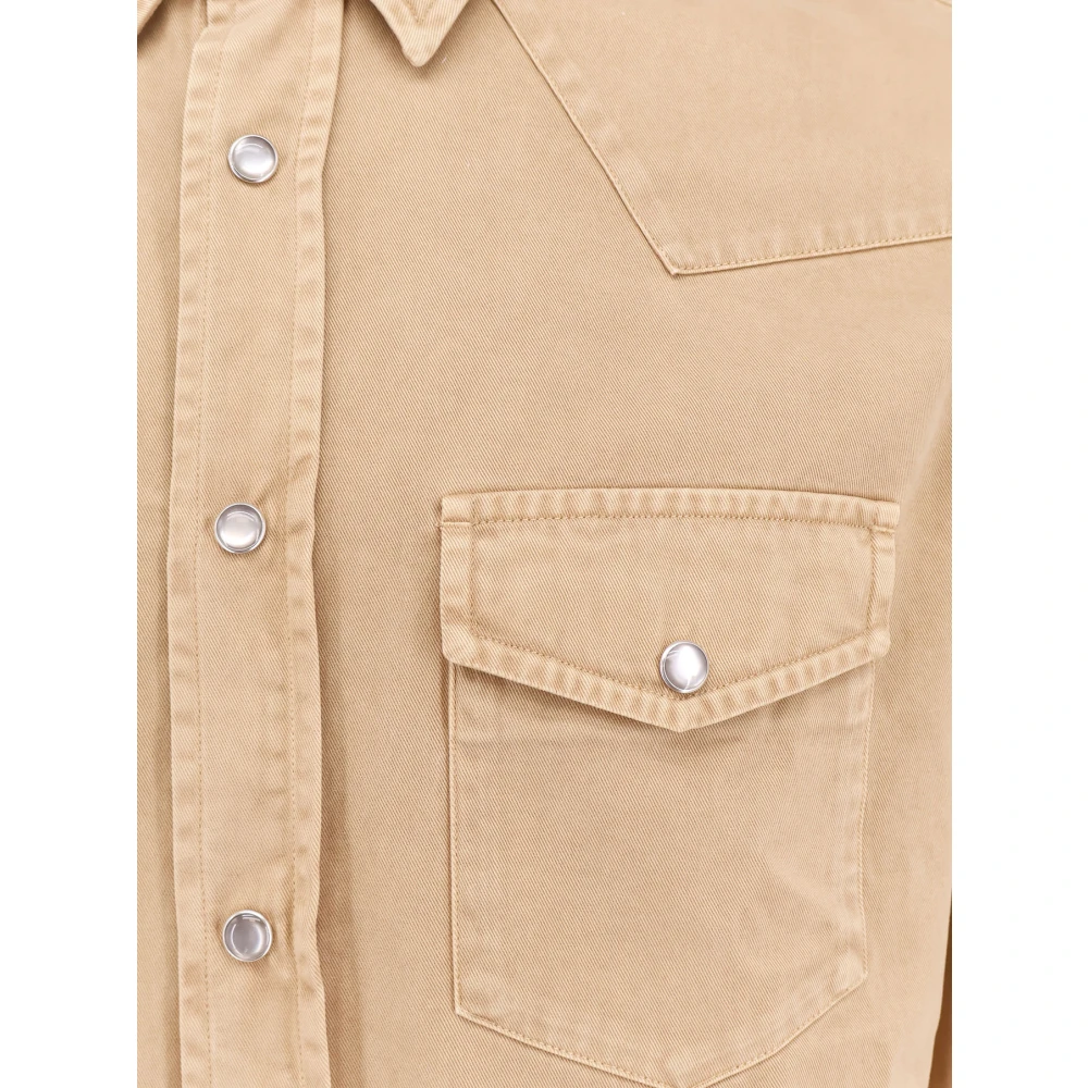Tom Ford Katoenen overhemd met zakken en stiksels Beige Heren