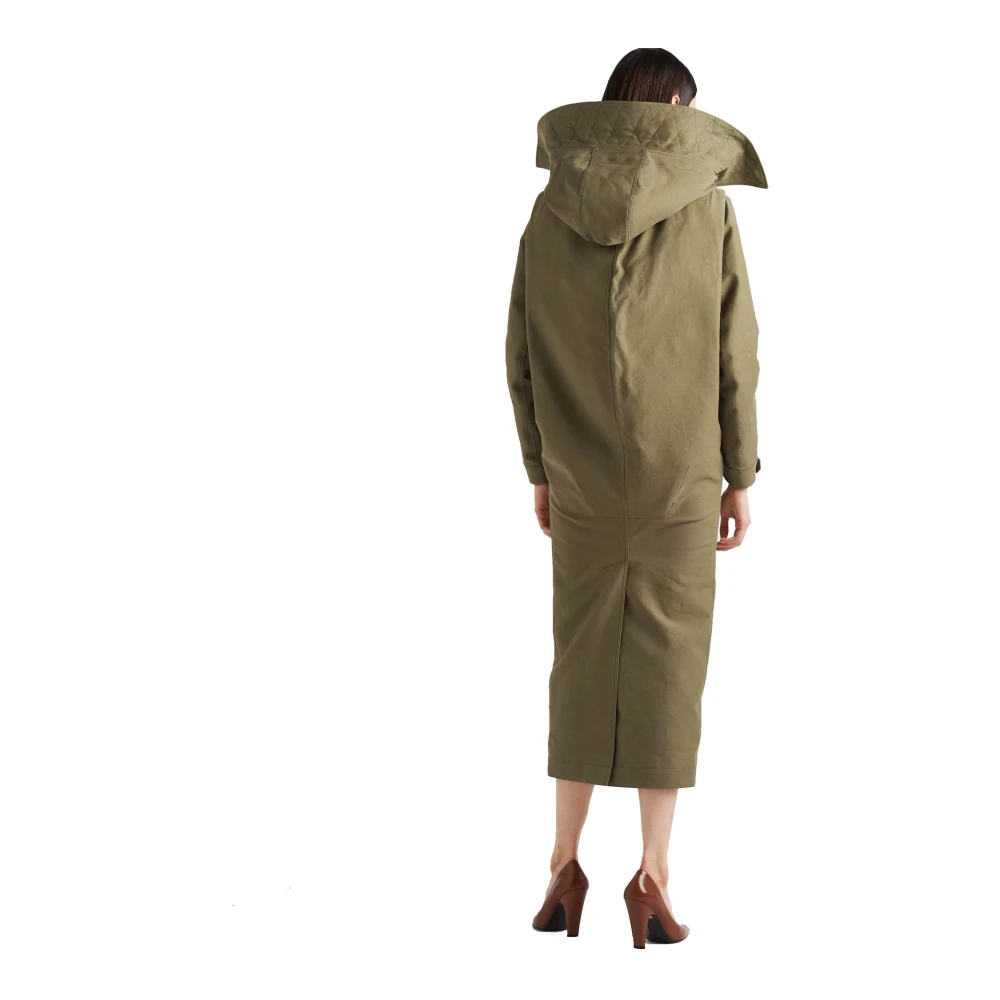 Prada Lange Parka Jas met Afneembare Capuchon Green Dames