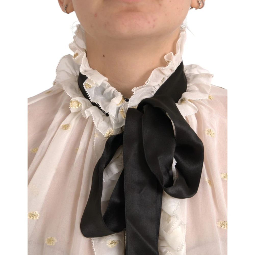 Dolce & Gabbana Off White Zijde Blend Ascot Kraag Blouse Top White Dames