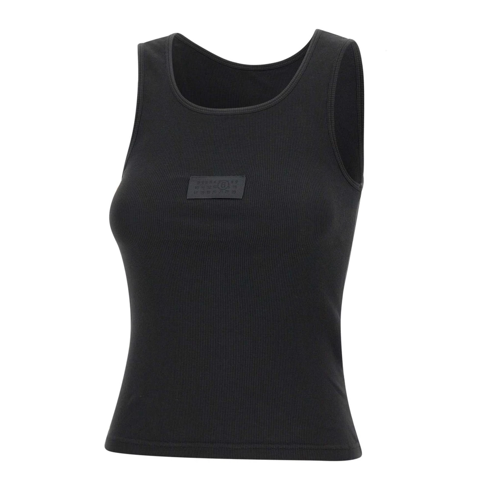 Mm6 Maison Margiela Women's Black Ribbed Jersey Tank Top - Sleeveless Tops - Xs - Tops