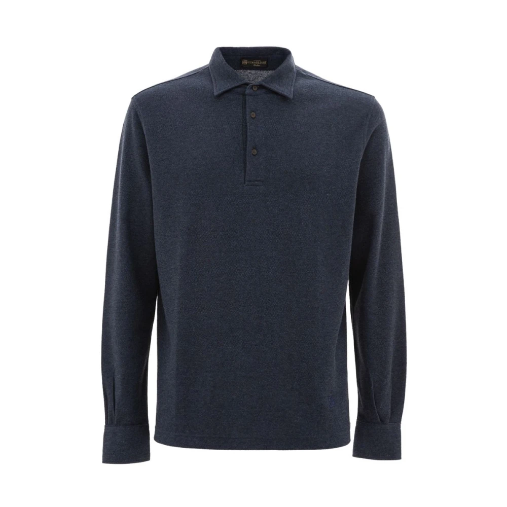 Corneliani Blauw Katoenen Poloshirt met Kasjmier Blue Heren