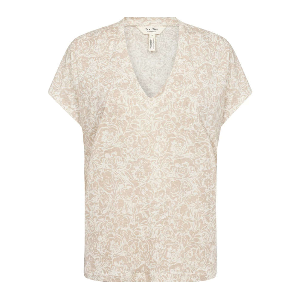 Part Two Franse Eikenhouten Rozenprint T-Shirt Beige Dames