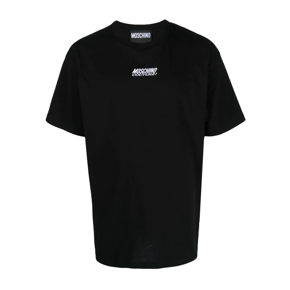 Moschino Men's Black T-Shirts, S, Embroidered Cotton T-Shirt With Logo Detail