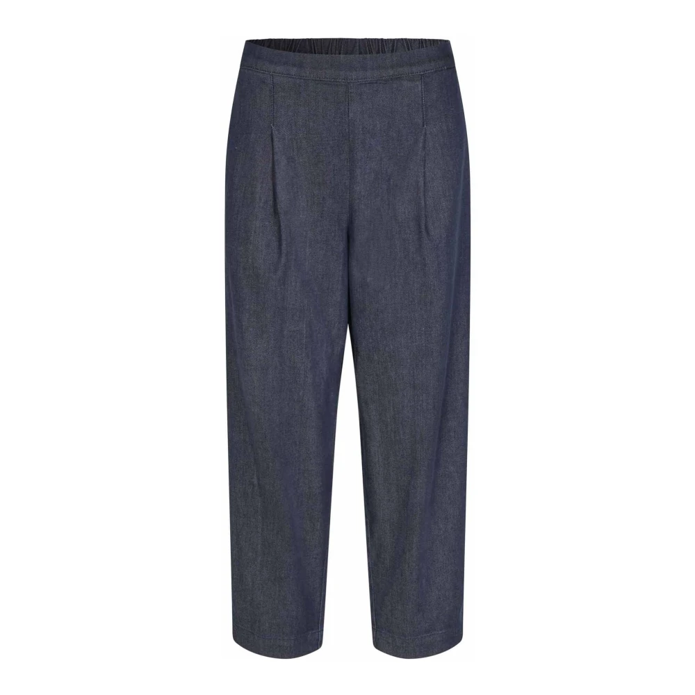 Masai Korte Donkere Denim Elastische Taille Broek Blue Dames