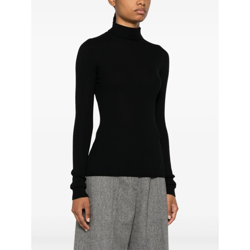 SPORTMAX Zwarte Geribbelde Trui Flavia Lange Mouw Black Dames