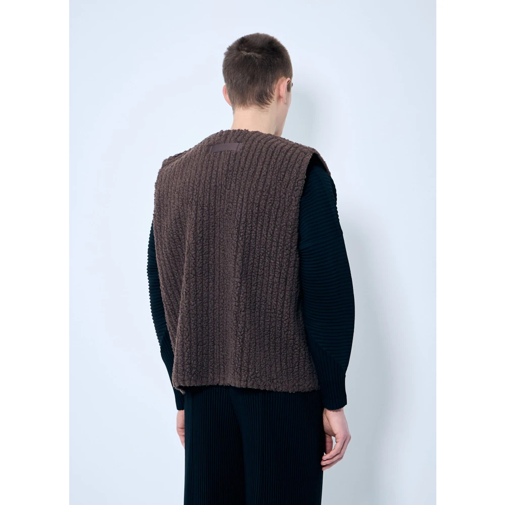 Issey Miyake Geribbelde Fleece Gilet met Ritszakken Brown Heren