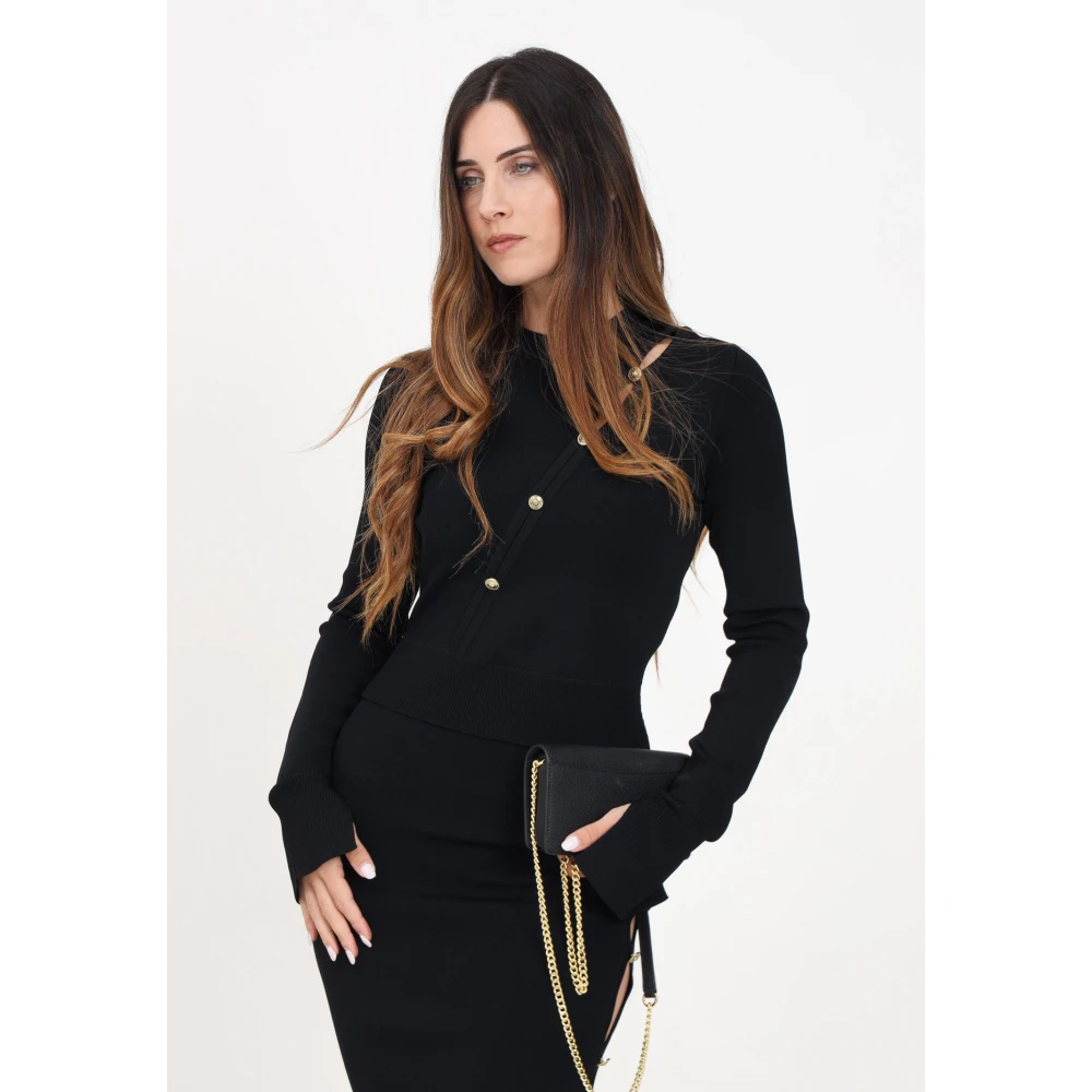 Versace Jeans Couture Zwarte trui met cut-out pareldetails Black Dames