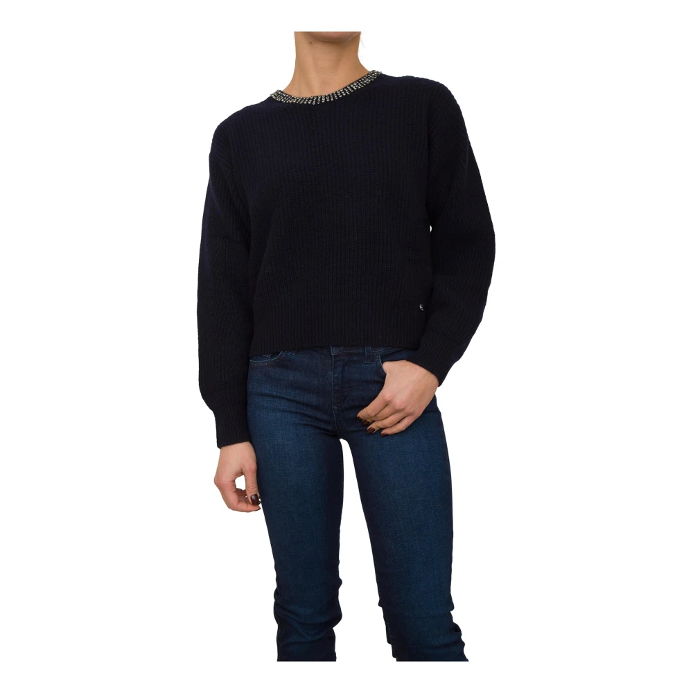 Liu Jo Vrouw Blauw Truien & Vesten Dames, Xs, Wol, Rondgebreide Trui Met Ronde Hals