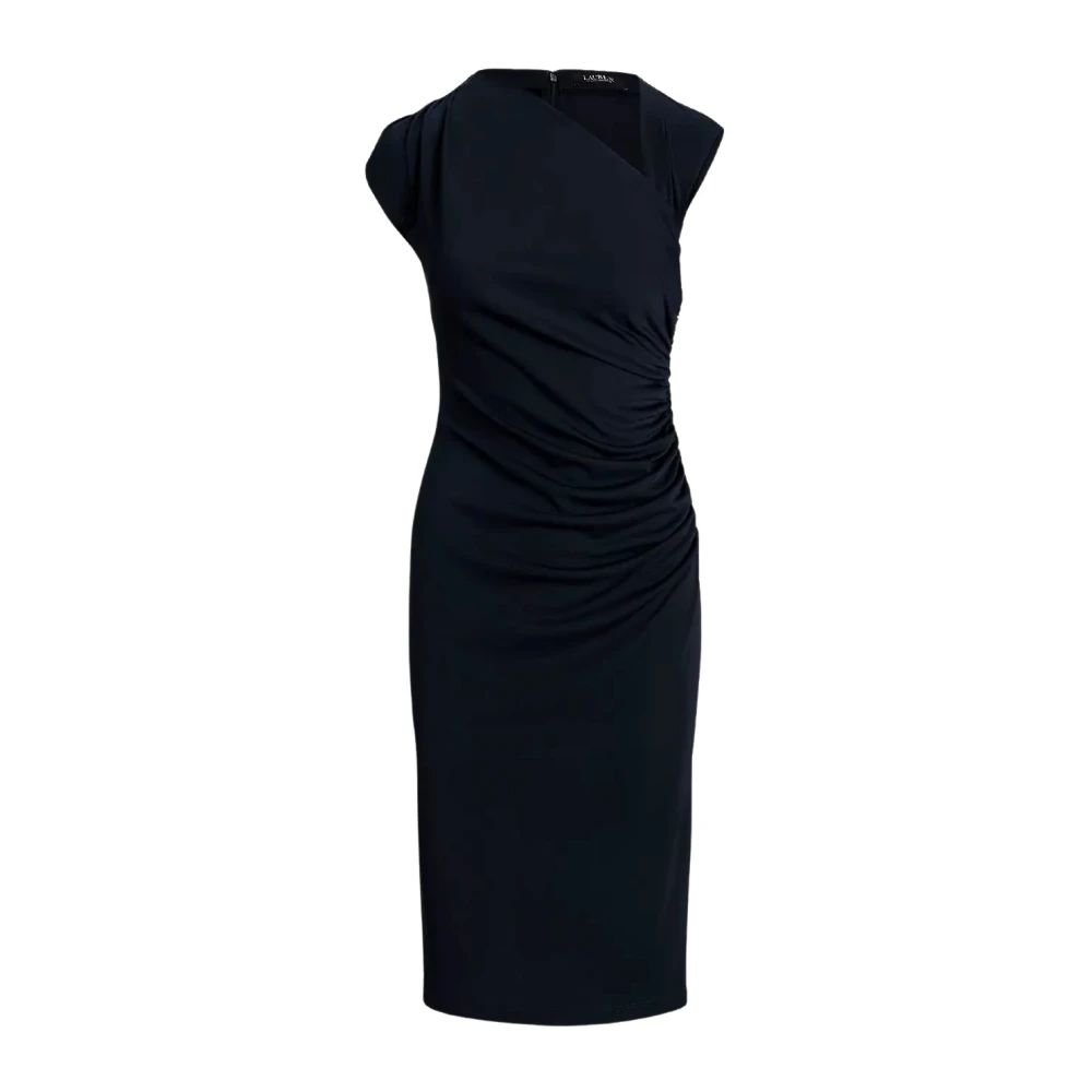 Ralph Lauren Marineblauwe Jurk met Asymmetrische Halslijn Blue Dames