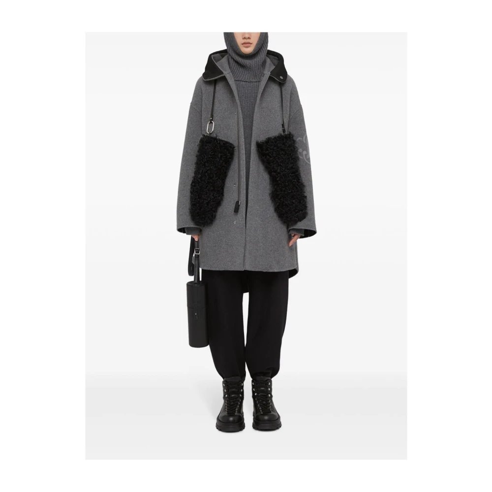 Jil Sander Grijze Wollen Parka met Logo Gray Dames
