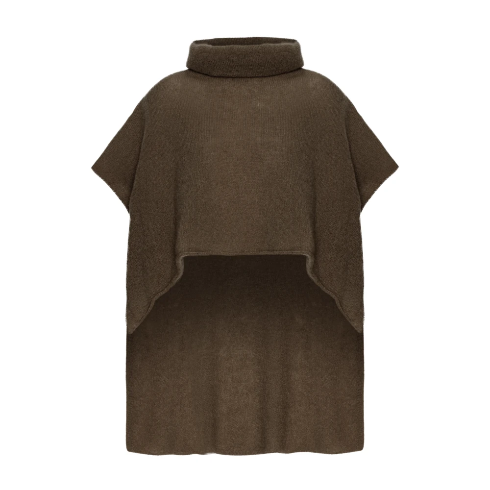 American Dreams Donkerbruine mouwloze rolkraag poncho Brown Dames
