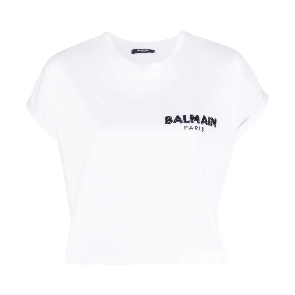 Balmain Women's White Embroidered Detail Crop Top