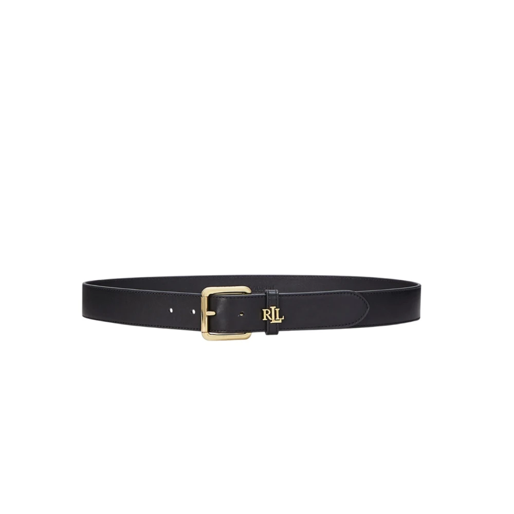 Ralph Lauren Women's Black Belts, S, Logo Keeper Belt Medium