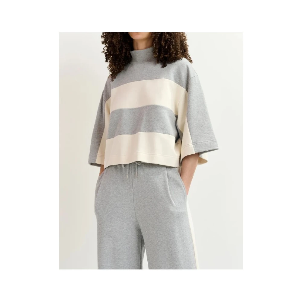 Essentiel Antwerp Wafel Sweatshirt met Brede Strepen Gray Dames