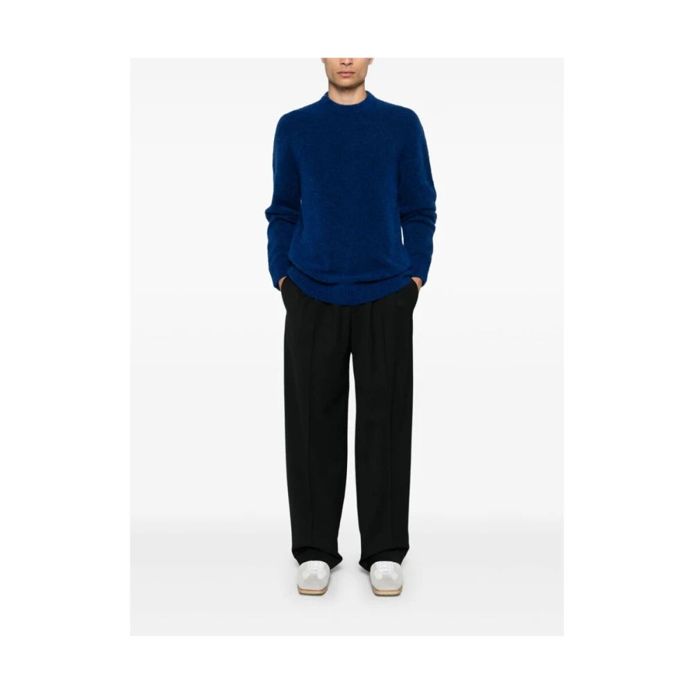 Laneus Blauwe Alpaca Gebreide Trui Blue Heren