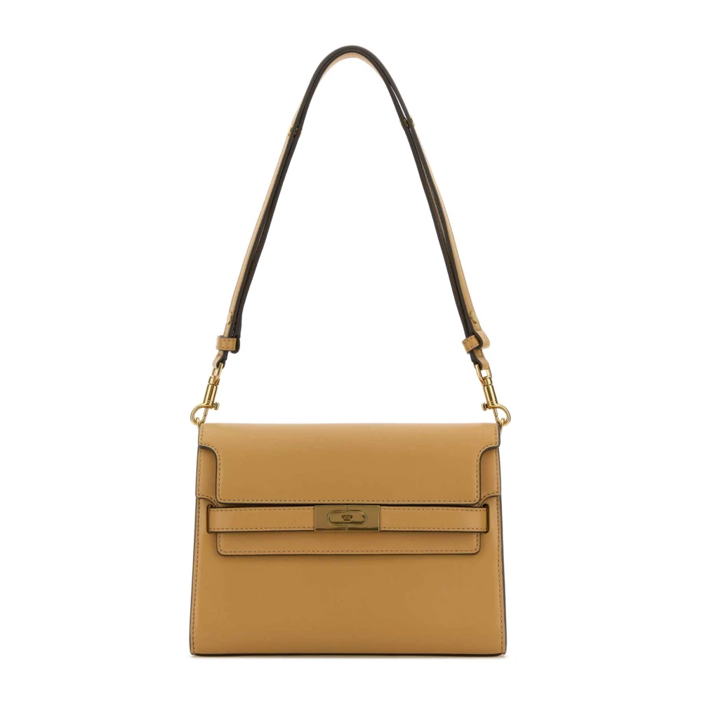 TORY BURCH Stijlvolle Camel Leren Schoudertas Brown Dames